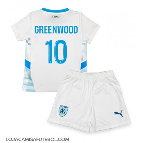 Camisa de Futebol Olympique de Marseille Mason Greenwood #10 Equipamento Principal Infantil 2024-25 Manga Curta (+ Calças curtas)